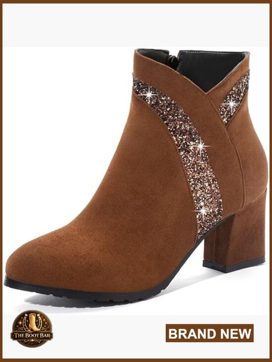 Shoes - Block Chunky Heel Ankle Booties Round Toe Side Zipper Dress Boots